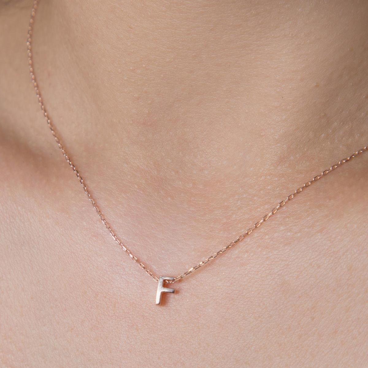 F Initial Necklace Rose • Rose Gold Initial Necklace • Gift For Her - Trending Silver Gifts