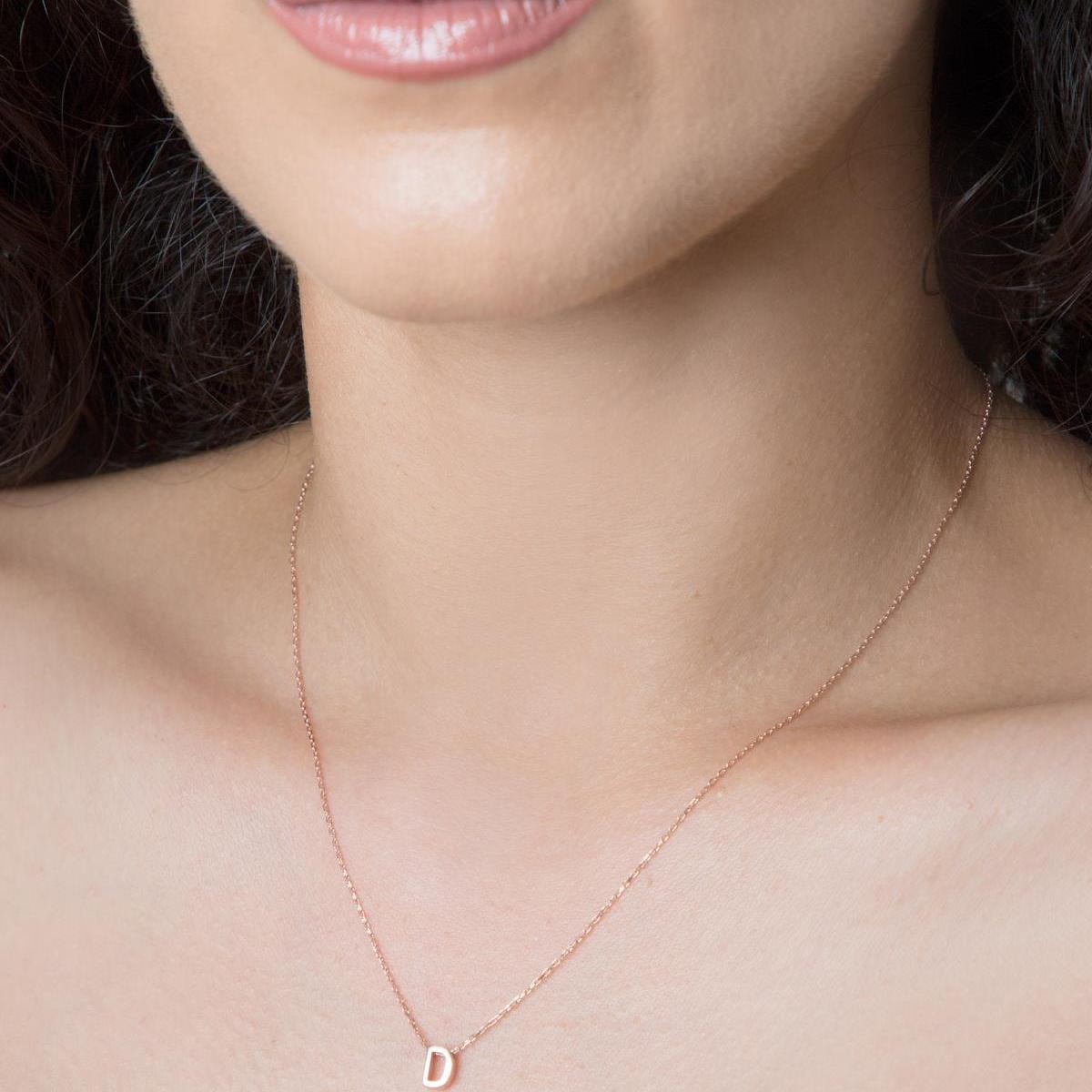 D Initial Necklace Rose • Rose Gold Initial Necklace • Gift For Her - Trending Silver Gifts