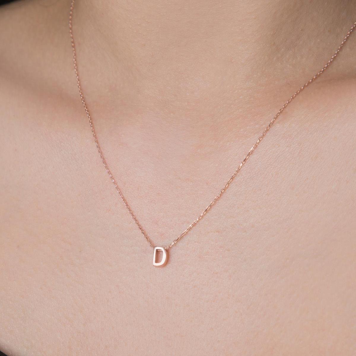 D Initial Necklace Rose • Rose Gold Initial Necklace • Gift For Her - Trending Silver Gifts