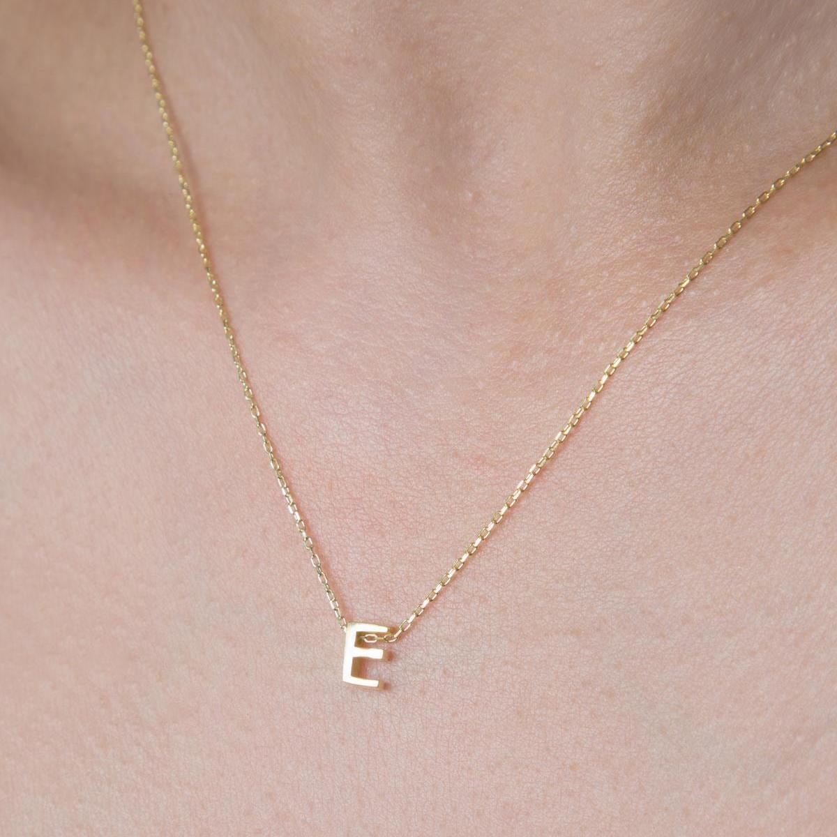 E Initial Necklace Gold • 14K Gold Initial Necklace • Gift For Her - Trending Silver Gifts