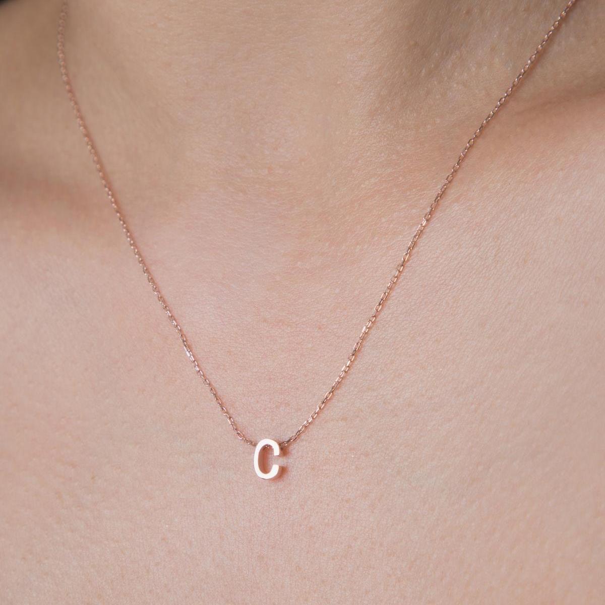 C Initial Necklace Rose • Rose Gold Initial Necklace • Gift For Her - Trending Silver Gifts