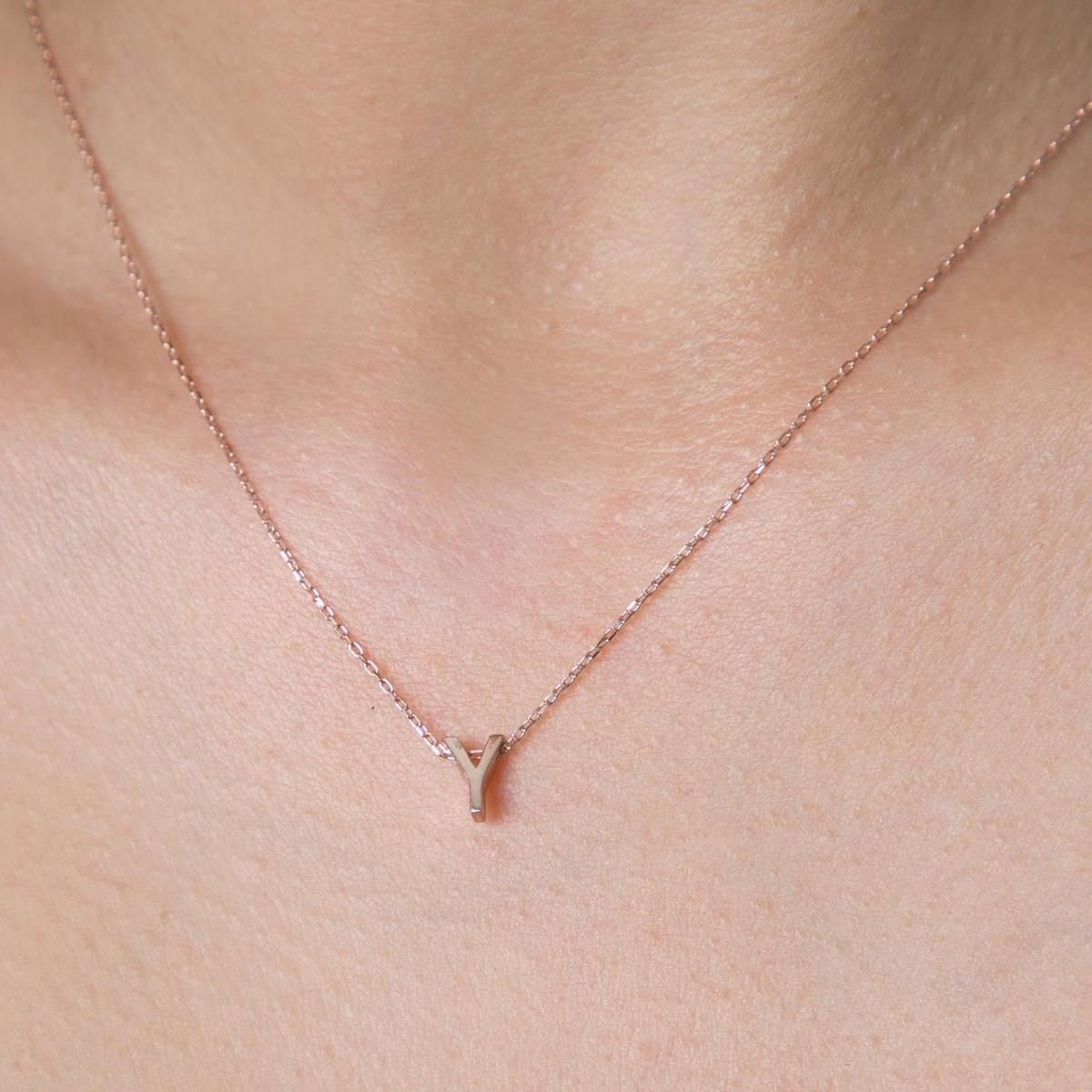 Y Initial Necklace Rose • Rose Gold Initial Necklace • Gift For Her - Trending Silver Gifts