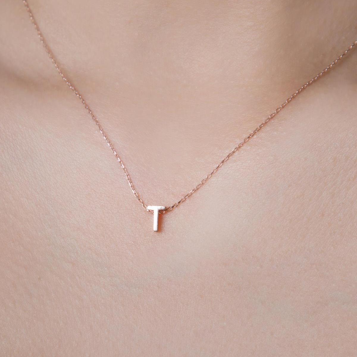 T Initial Necklace Rose • Rose Gold Initial Necklace • Gift For Her - Trending Silver Gifts
