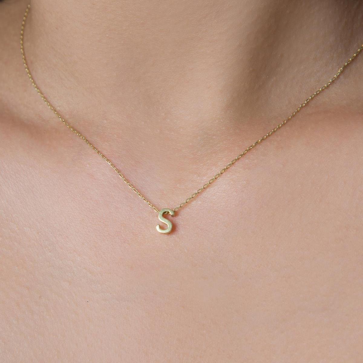 S Initial Necklace Gold • 14K Gold Initial Necklace • Gift For Her - Trending Silver Gifts