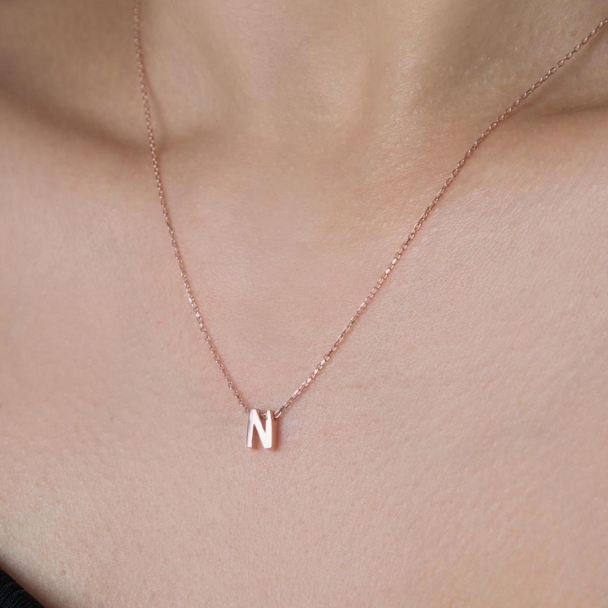 N Initial Necklace Rose • Rose Gold Initial Necklace • Gift For Her - Trending Silver Gifts