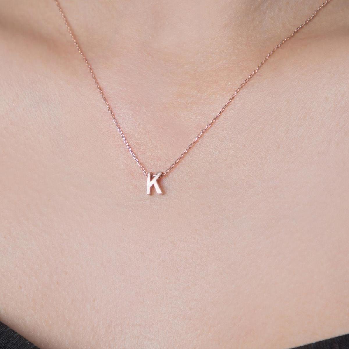 K Initial Necklace Rose • Rose Gold Initial Necklace • Gift For Her - Trending Silver Gifts