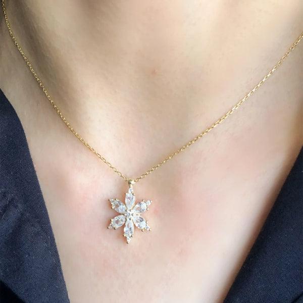 Gold Layered Lotus Flower Necklace • Charm White Lotus Silver Necklace - Trending Silver Gifts