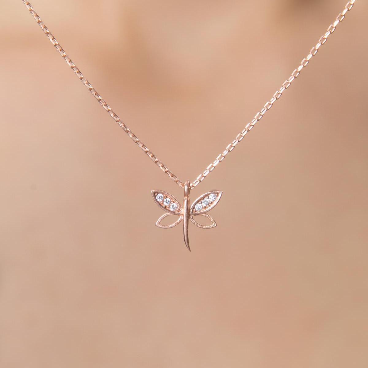 Dragonfly Diamond Necklace • Dragonfly Pendant Necklace • Gift For Her - Trending Silver Gifts