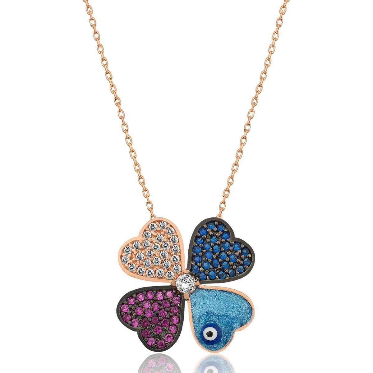 Clover Diamond Necklace • Dainty Evil Eye Necklace • Evil Eye Necklace - Trending Silver Gifts