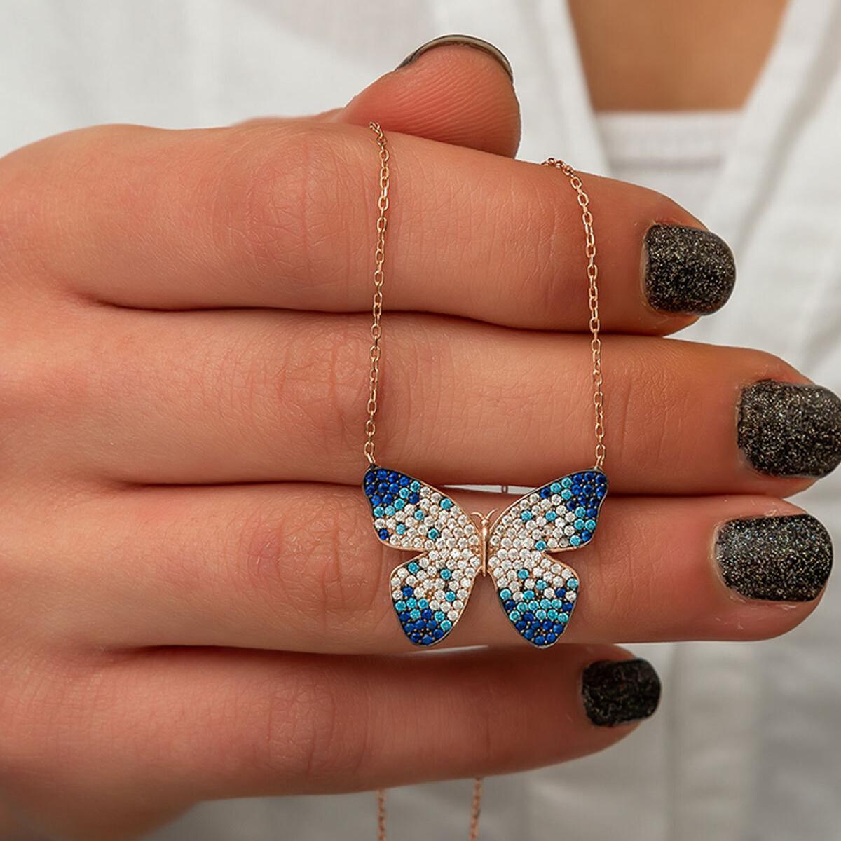 Blue Butterfly Necklace • Butterfly Charm Necklace • Gift For Her - Trending Silver Gifts