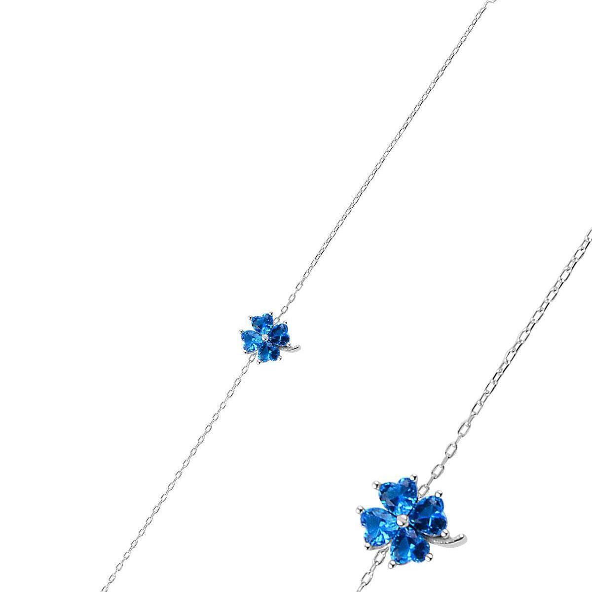 Aquamarine Four Leaf Clover Bracelet • Aquamarine Birthstone Bracelet - Trending Silver Gifts