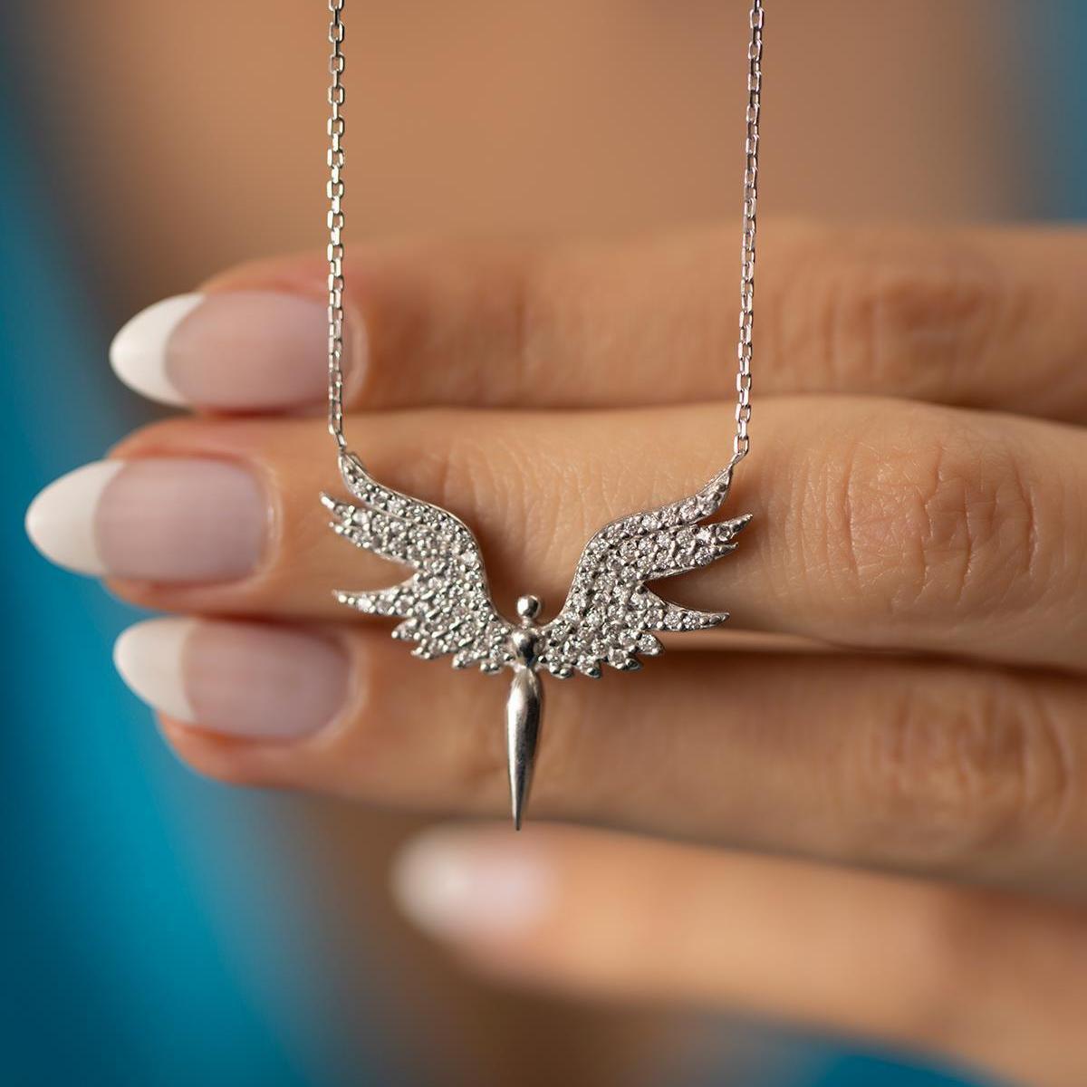 Guardian Angel Necklace • Angel Wings Necklace Silver • Gift for Mom - Trending Silver Gifts