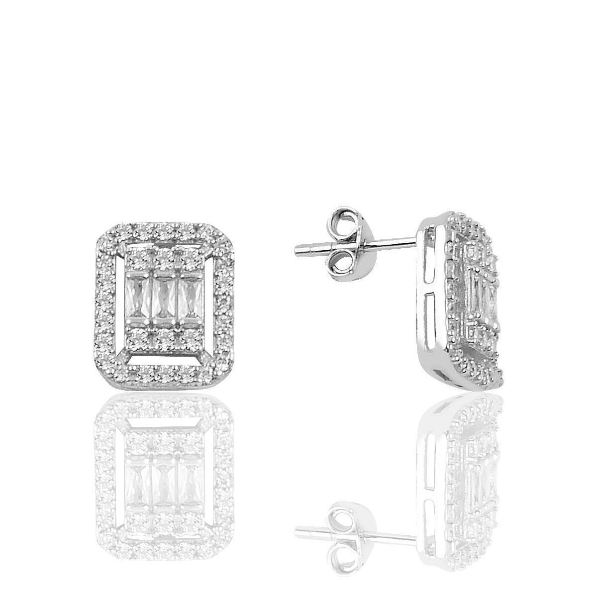 Baguette Cut Diamond Earrings • Baguette Diamonds Earrings - Trending Silver Gifts