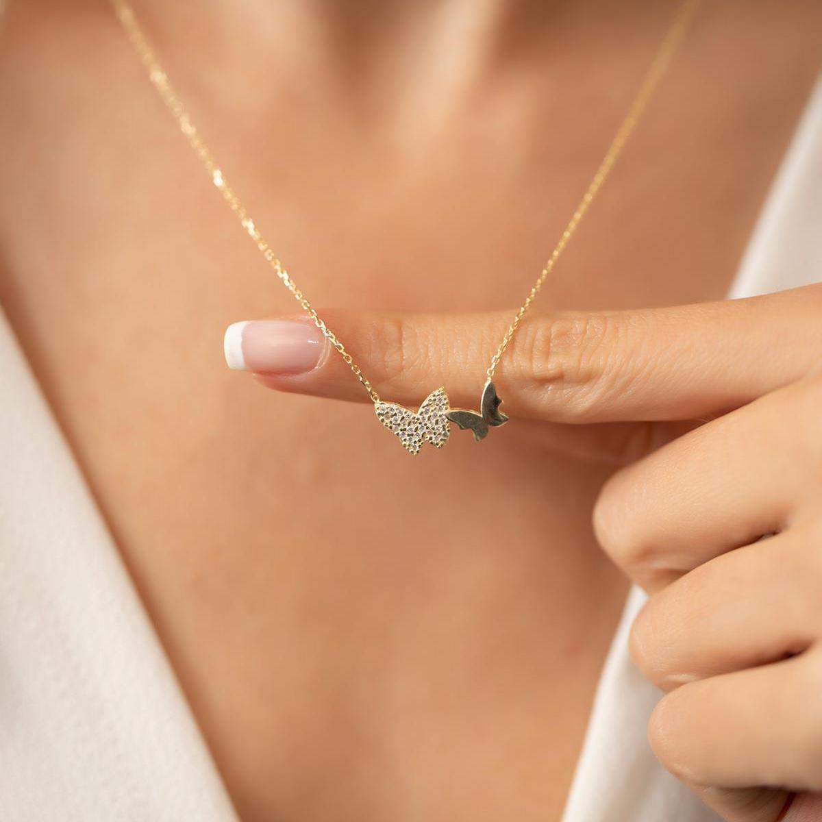 Butterfly Necklace Gold • Ball Chain Necklace Gold • Dainty Butterfly - Trending Silver Gifts