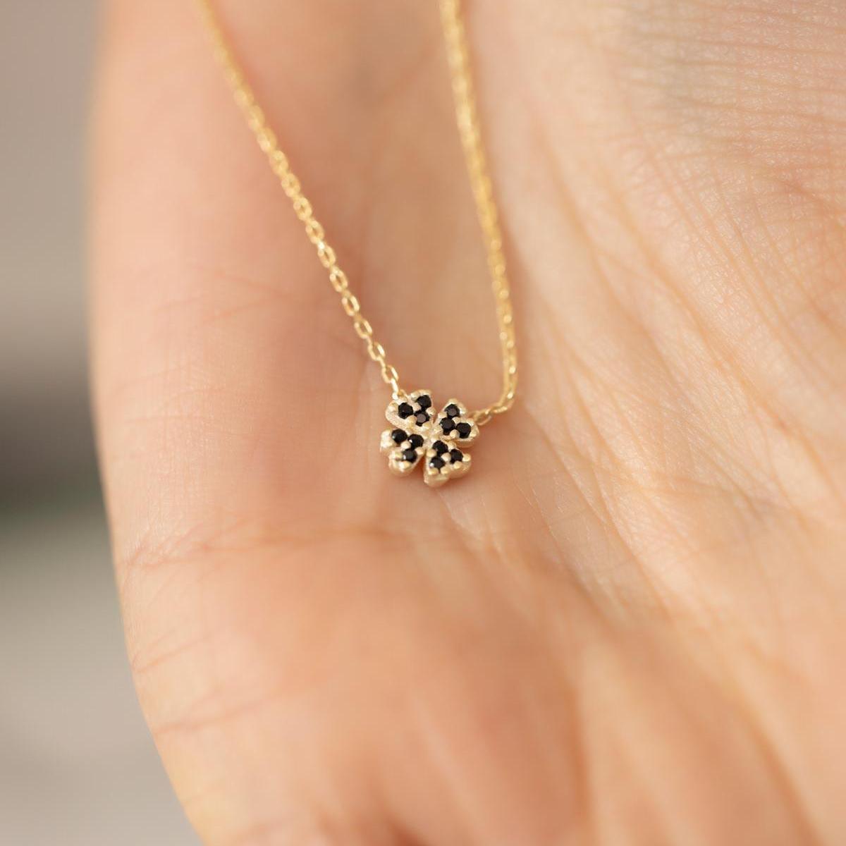 Black Clover Necklace • Clover Leaf Necklace • Black Zirconia Necklace - Trending Silver Gifts