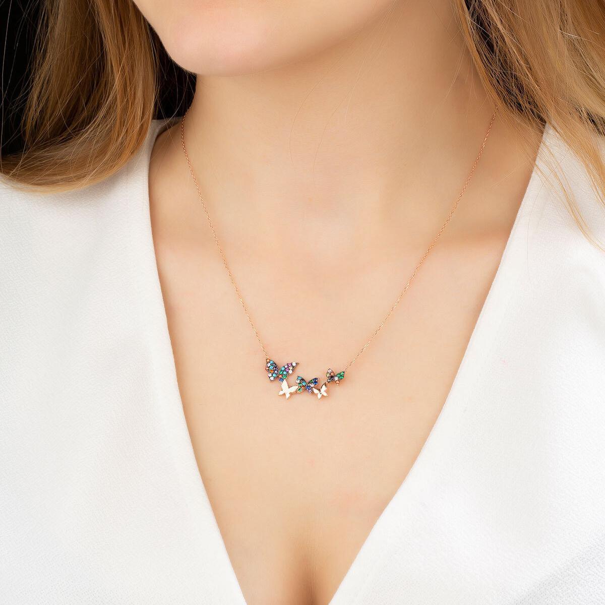 Colorful Diamond Butterfly Necklace • Cute Butterfly Necklace Silver - Trending Silver Gifts