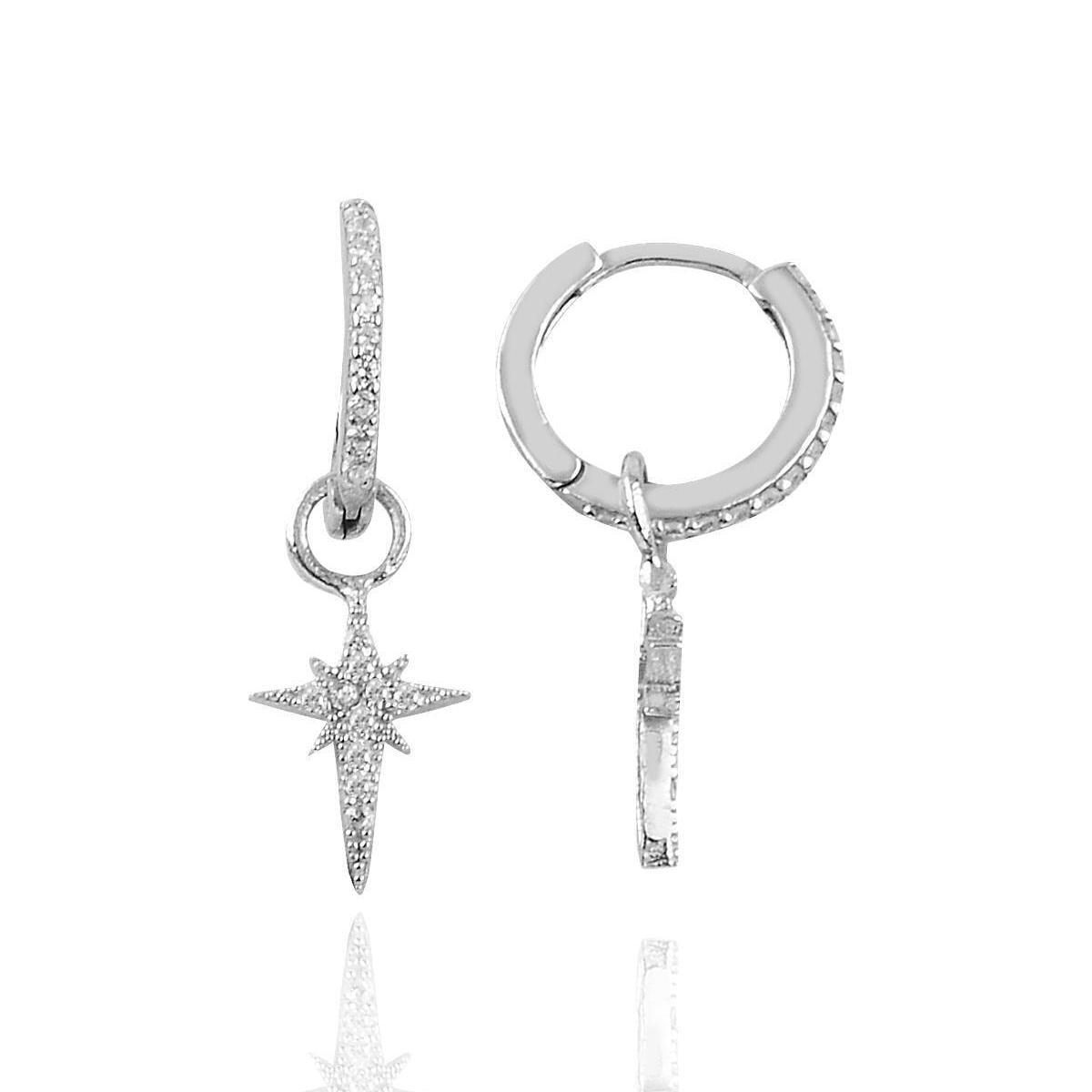 North Star Hoop Earrings • North Star Earrings Diamond • Gift For Mom - Trending Silver Gifts