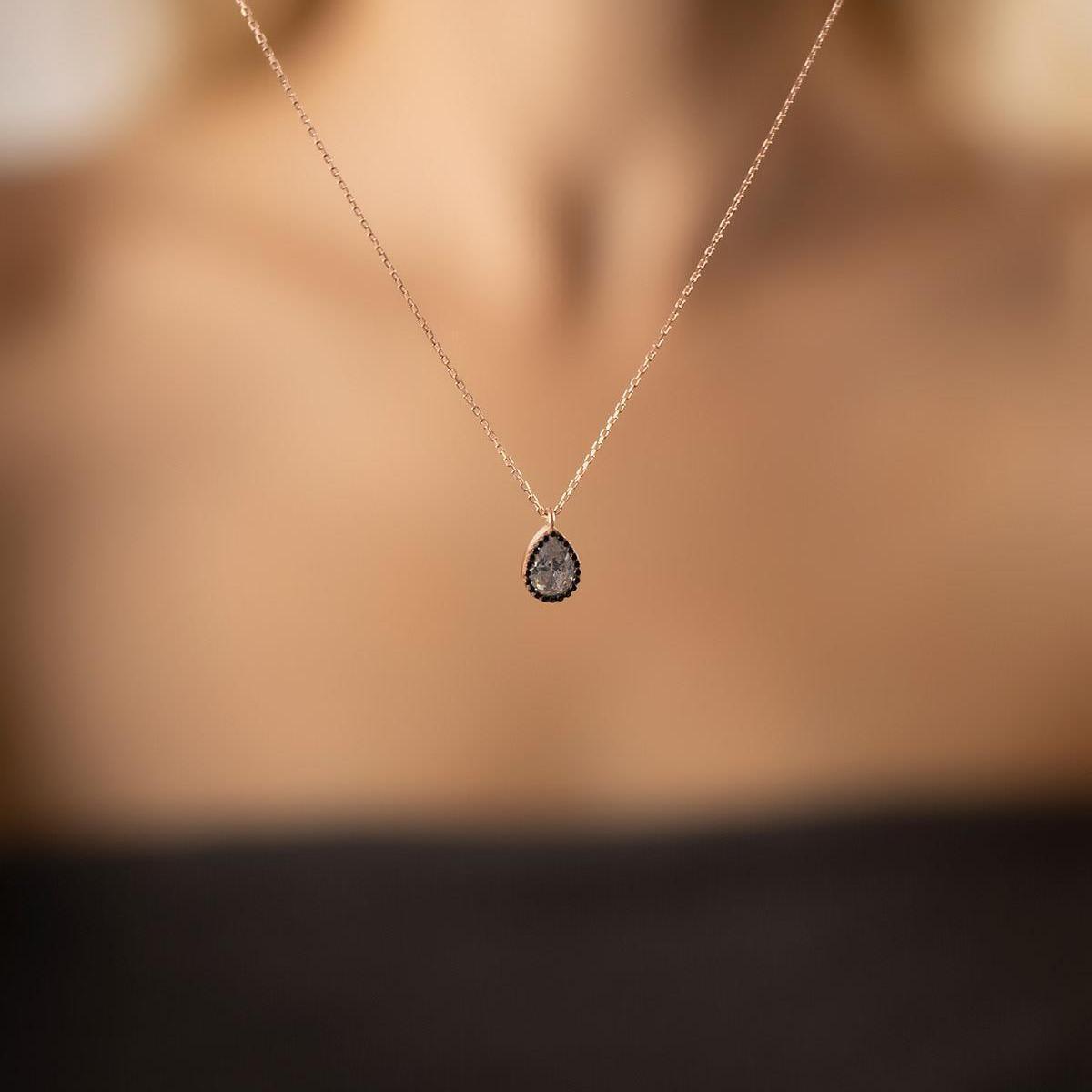 Cz Diamond Drop Pendant Necklace ¥ Black Zirconia Necklace - Trending Silver Gifts
