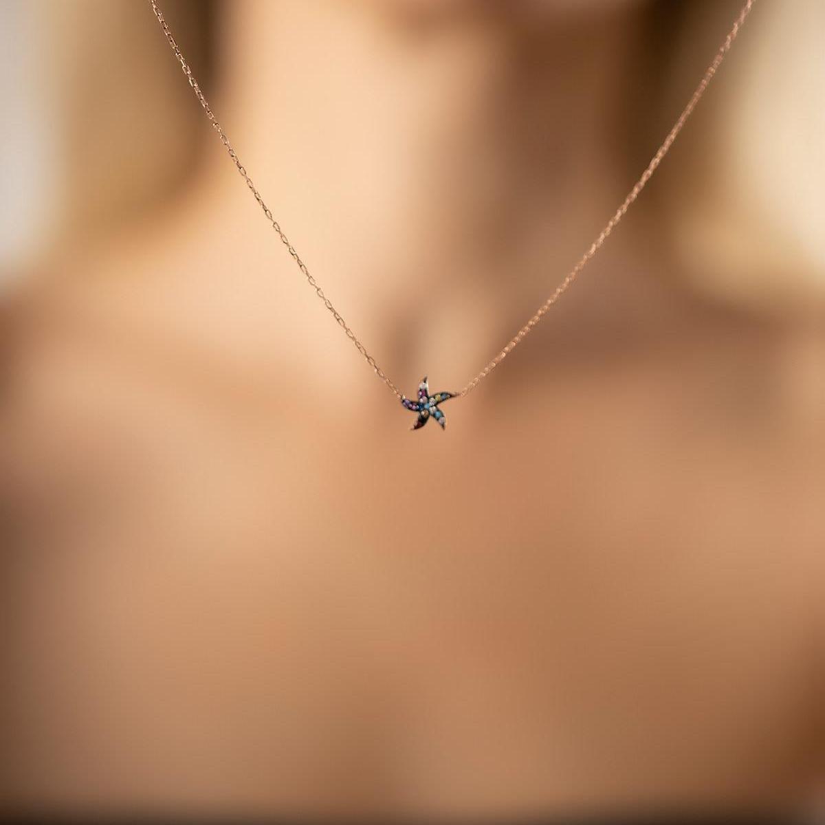 Starfish Diamond Pendant • Diamond Starfish Rose Necklace • Mom Gift - Trending Silver Gifts