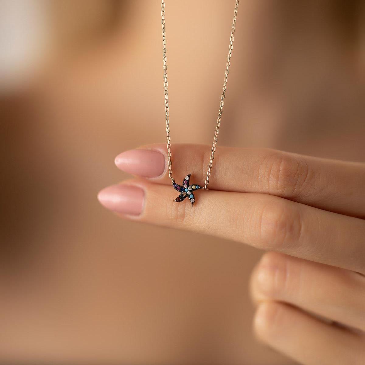Starfish Diamond Pendant • Diamond Starfish Rose Necklace • Mom Gift - Trending Silver Gifts