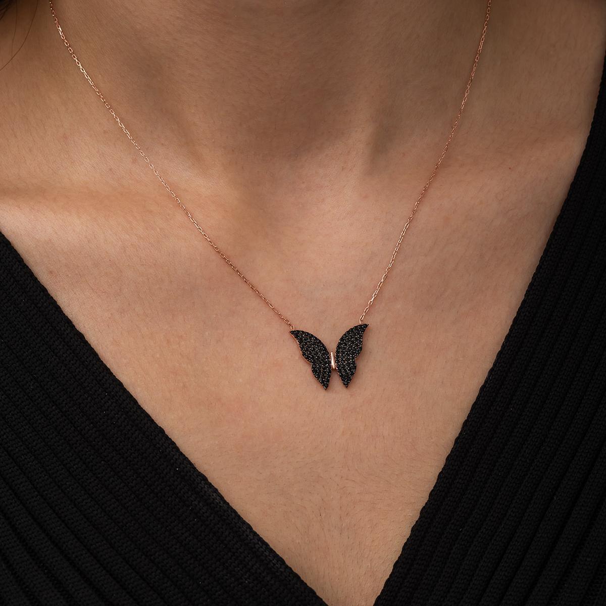 Black Butterfly Zirconia Necklace • Black Butterfly Silver Necklace - Trending Silver Gifts