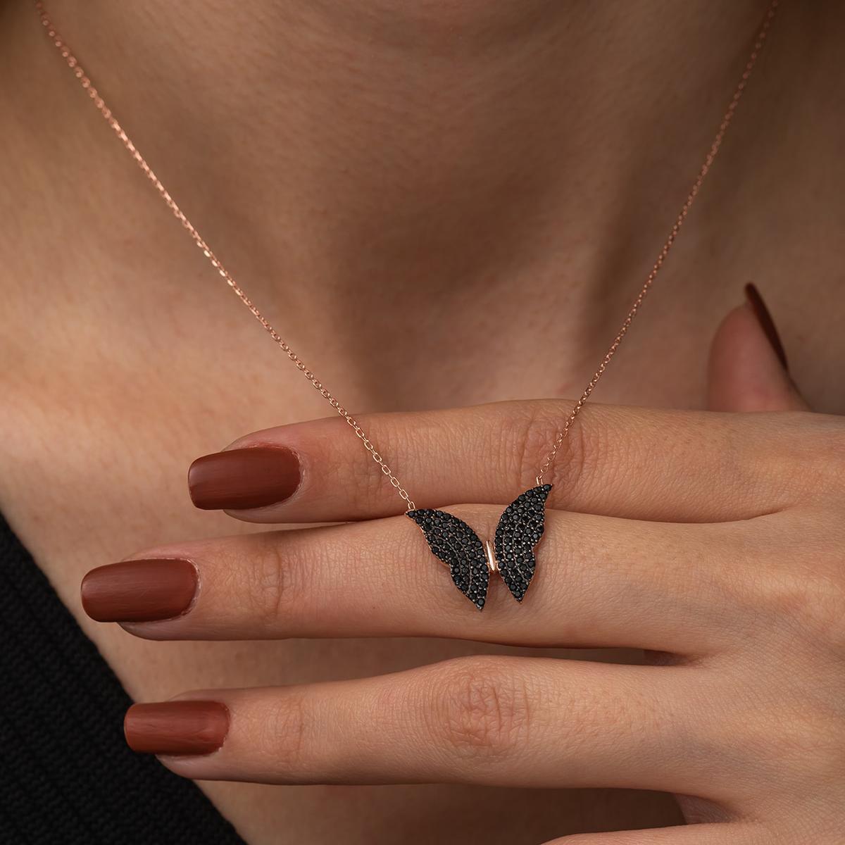 Black Butterfly Zirconia Necklace • Black Butterfly Silver Necklace - Trending Silver Gifts