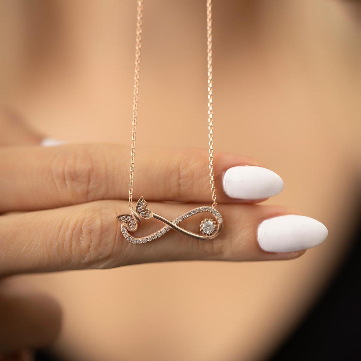Rose Gold Infinity Necklace • Butterfly Solitaire Diamond Necklace - Trending Silver Gifts