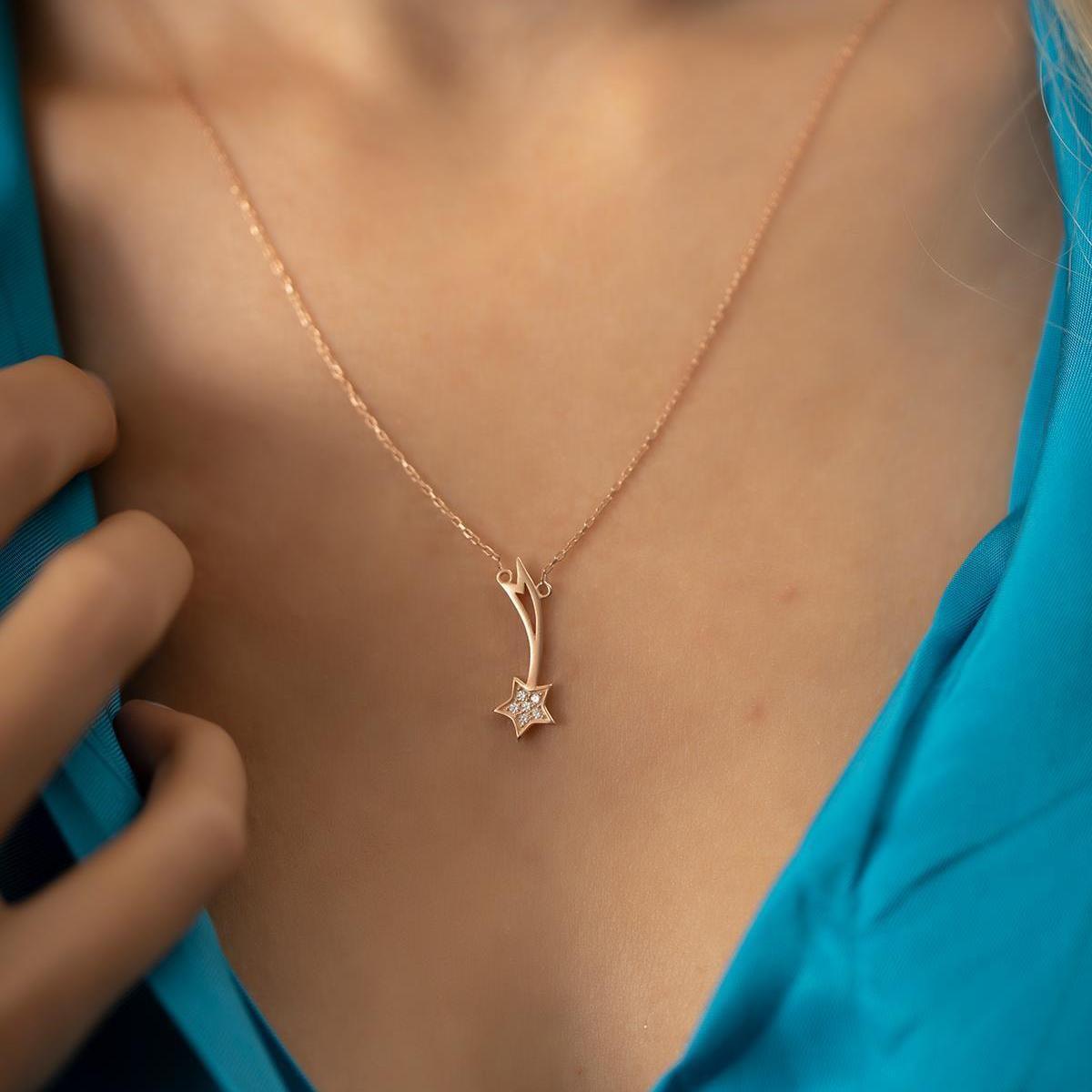 Halley's Comet Necklace • Meteorite Necklace • Star Necklace Rose Gold - Trending Silver Gifts