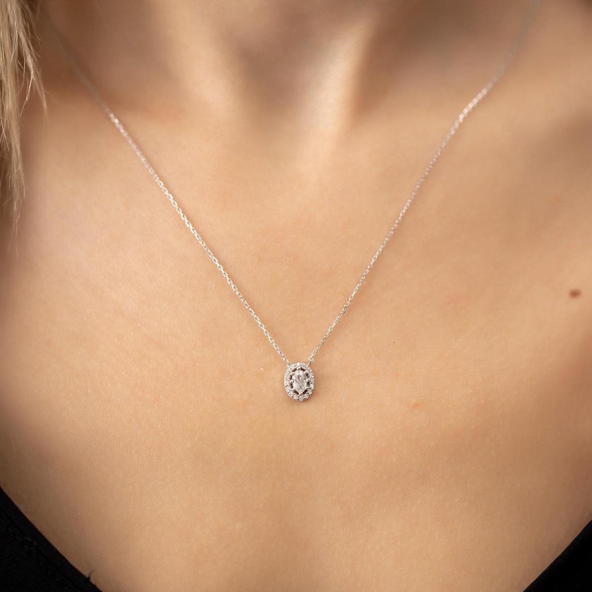 Silver Solitaire Necklace • April Diamond Birthstone Necklace - Trending Silver Gifts