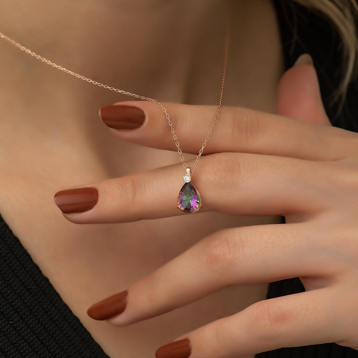 Mystic Fire Topaz Necklace • Mystic Topaz Solitare Necklace - Trending Silver Gifts