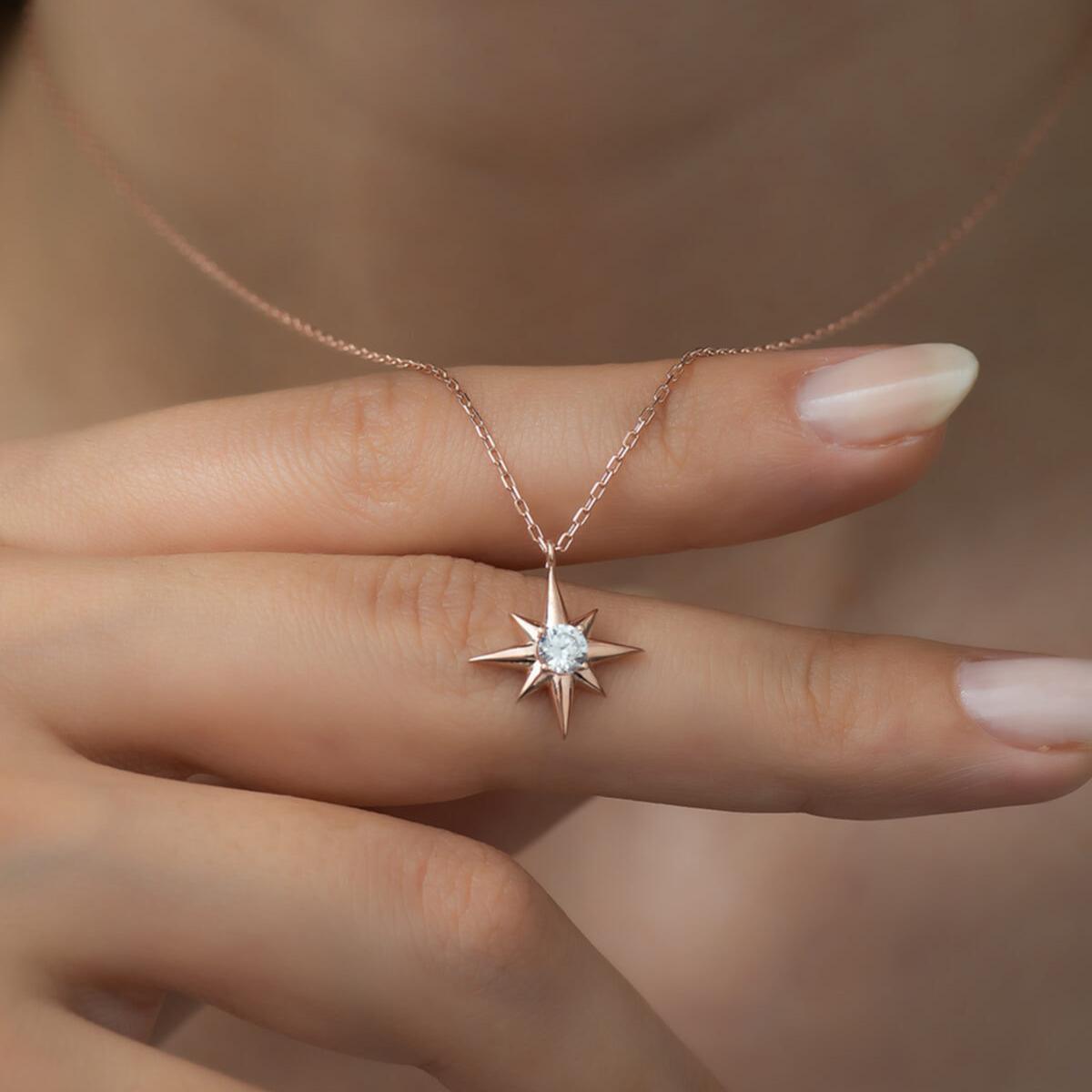 North Star Solitaire Necklace • Solitaire Diamond North Star Necklace - Trending Silver Gifts