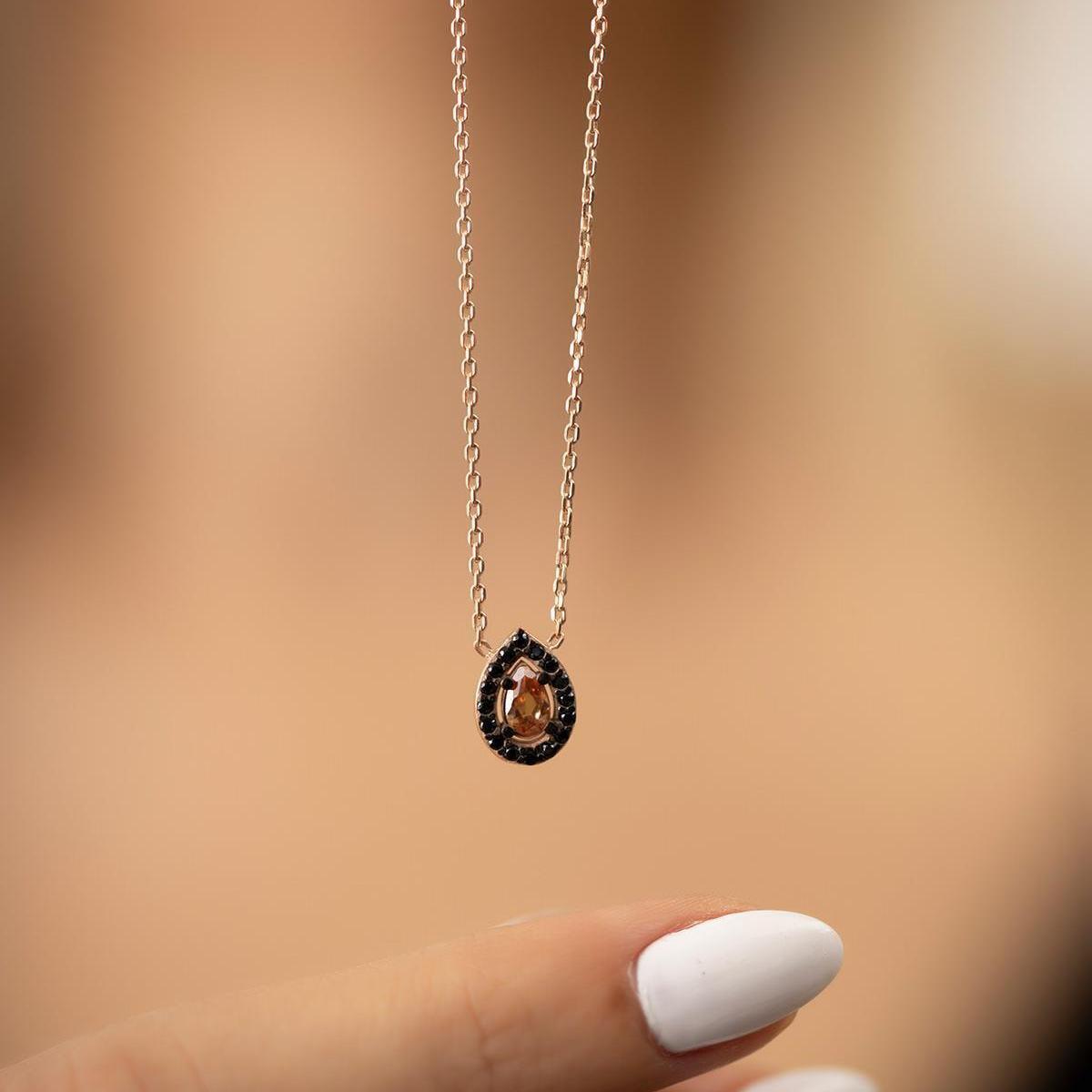 Crystal Citrine Necklace • Black Zirconia Necklace • May Birthstone - Trending Silver Gifts