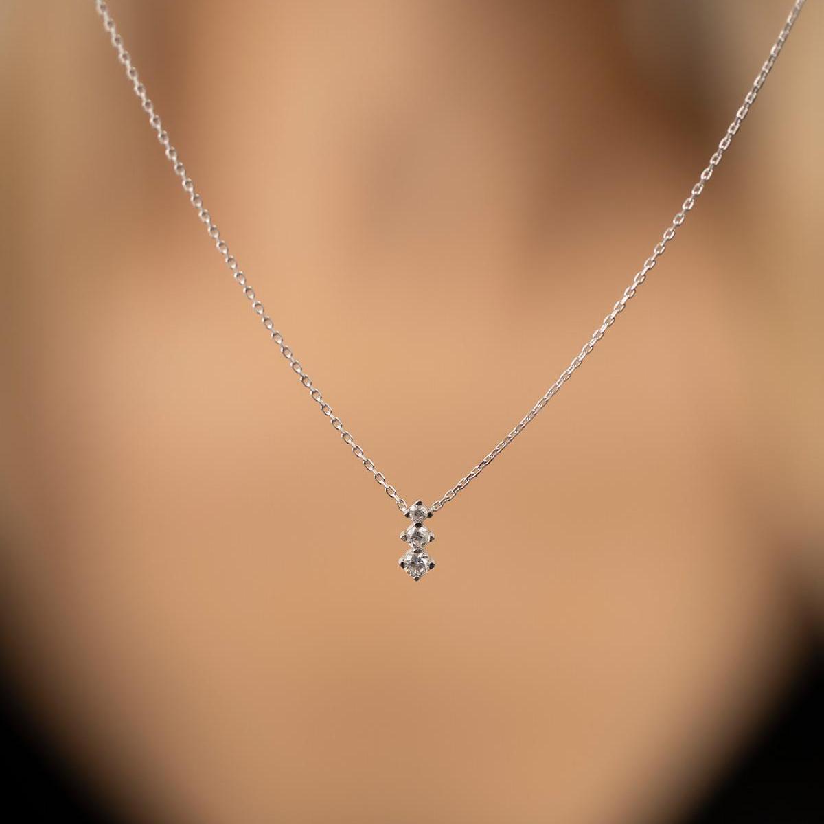 Solitaire Triple Diamond Pendant Necklace ¥ Cz Solitaire Necklace - Trending Silver Gifts
