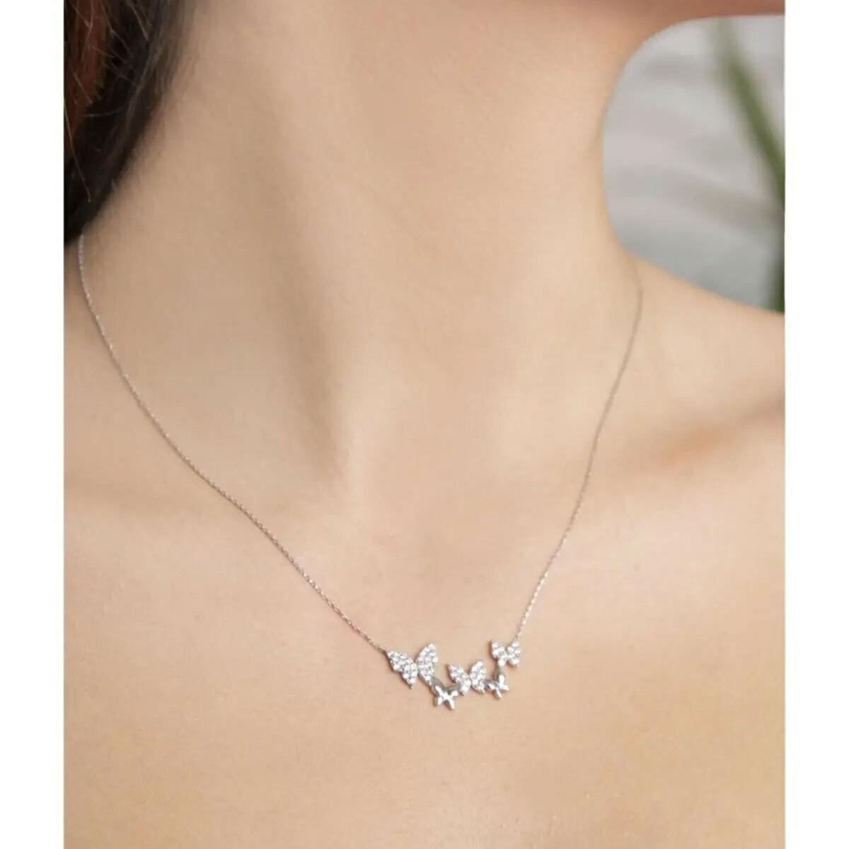 Dainty Diamond Butterfly Necklace • Cute Butterfly Necklace Silver - Trending Silver Gifts
