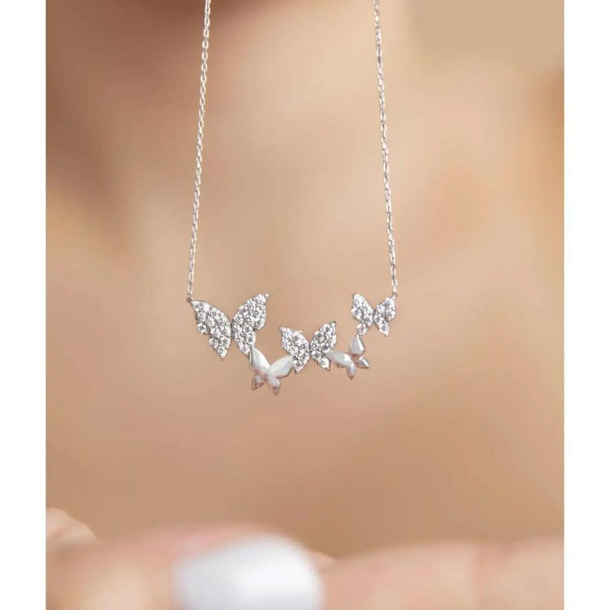Dainty Diamond Butterfly Necklace • Cute Butterfly Necklace Silver - Trending Silver Gifts