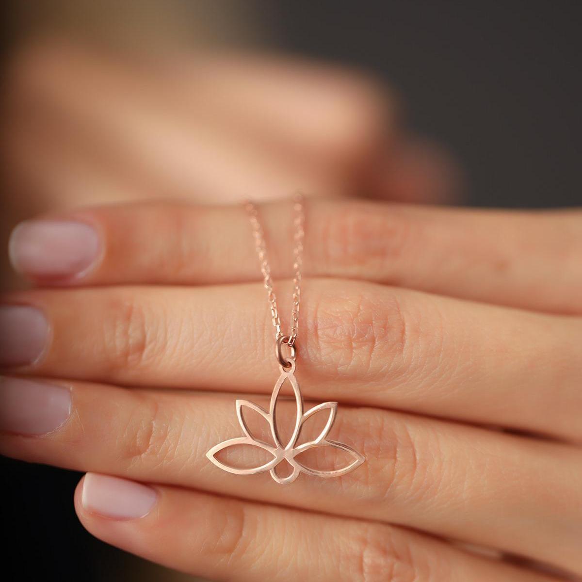 Lotus Necklace Gold • Yoga Symbol Necklace • Lotus Flower Necklace - Trending Silver Gifts