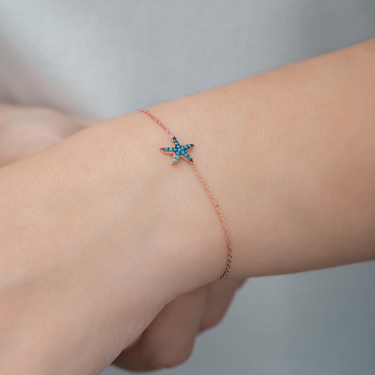 Turquoie Starfish Silver Bracelet • Blue Starfish Braclet - Trending Silver Gifts