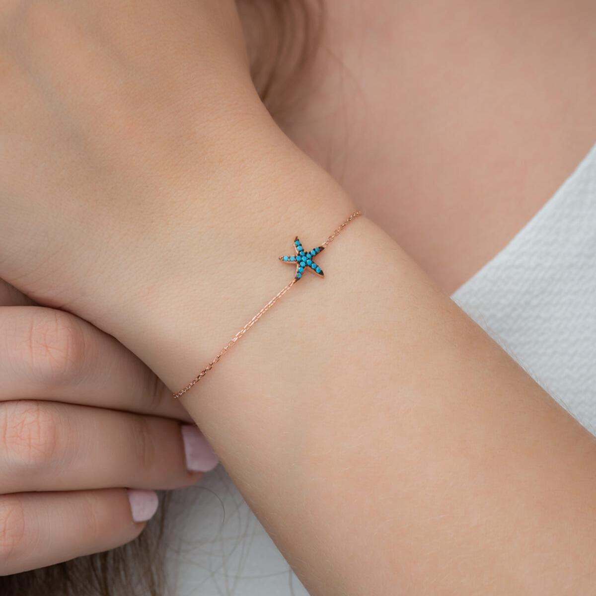 Turquoie Starfish Silver Bracelet • Blue Starfish Braclet - Trending Silver Gifts