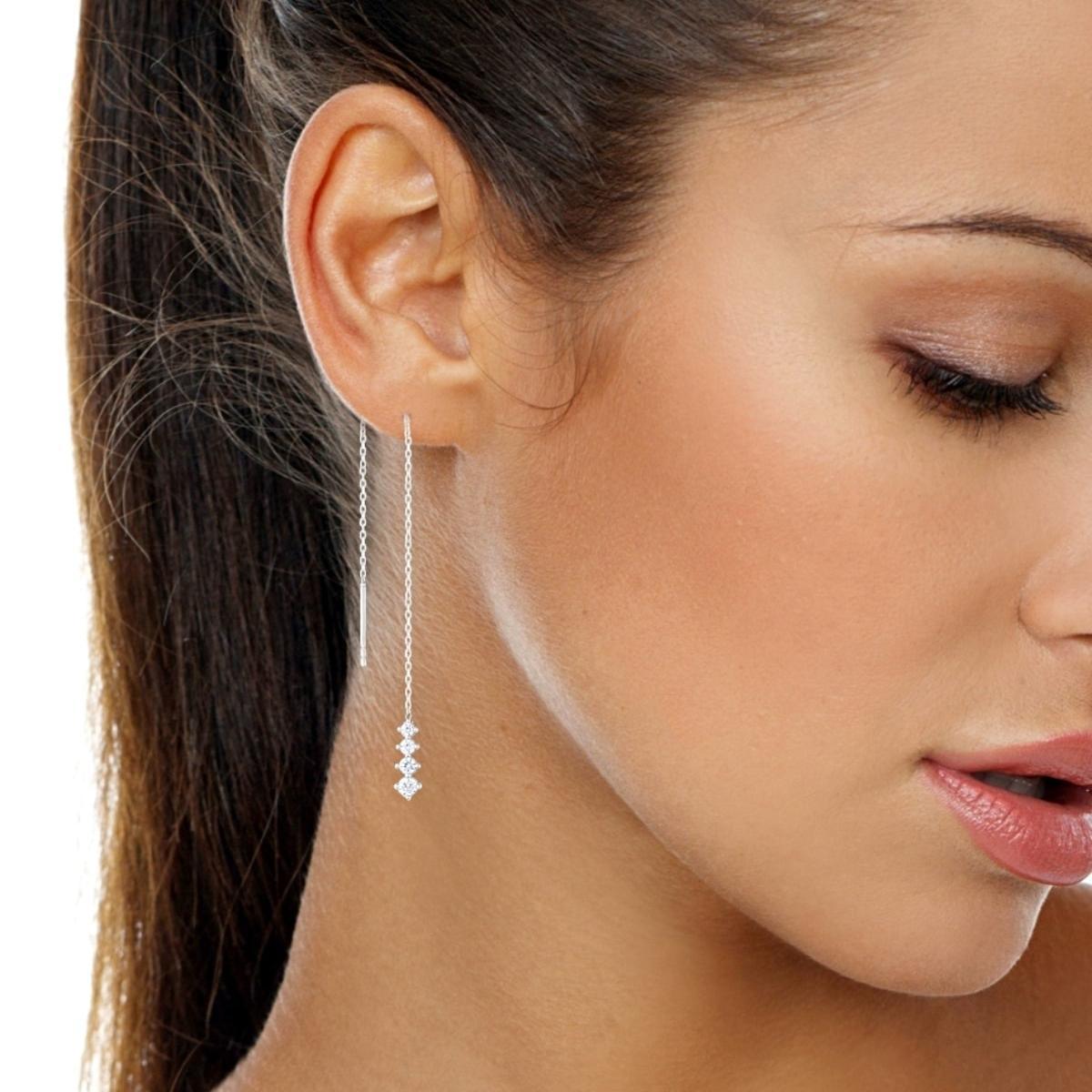 Solitaire Diamond Earrings • Threader Solitaire Diamond Earrings - Trending Silver Gifts