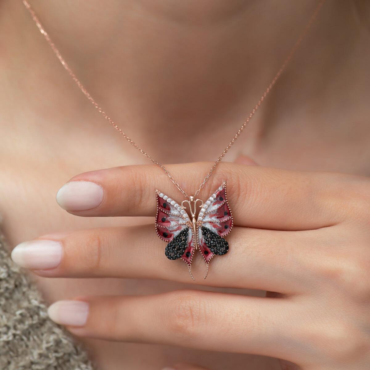 Red Ruby Butterfly Necklace • Red Garnet Birthstone Butterfly Necklace - Trending Silver Gifts