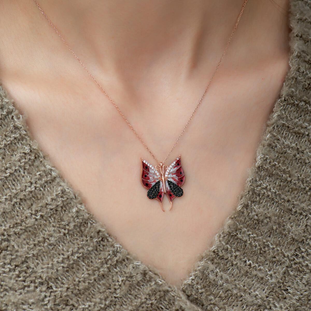 Red Ruby Butterfly Necklace • Red Garnet Birthstone Butterfly Necklace - Trending Silver Gifts