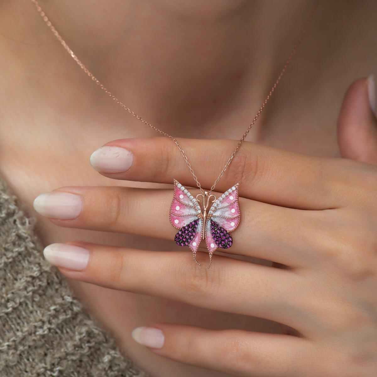 Pink Butterfly Pendant Necklace • Pink Tourmaline Butterfly Necklace - Trending Silver Gifts