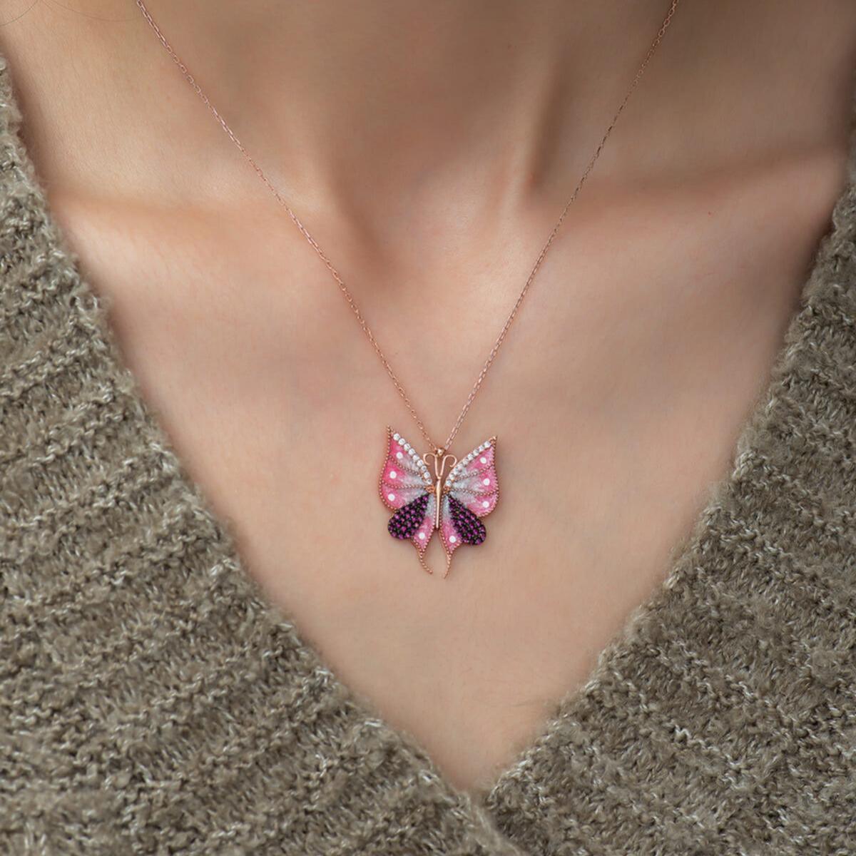 Pink Butterfly Pendant Necklace • Pink Tourmaline Butterfly Necklace - Trending Silver Gifts