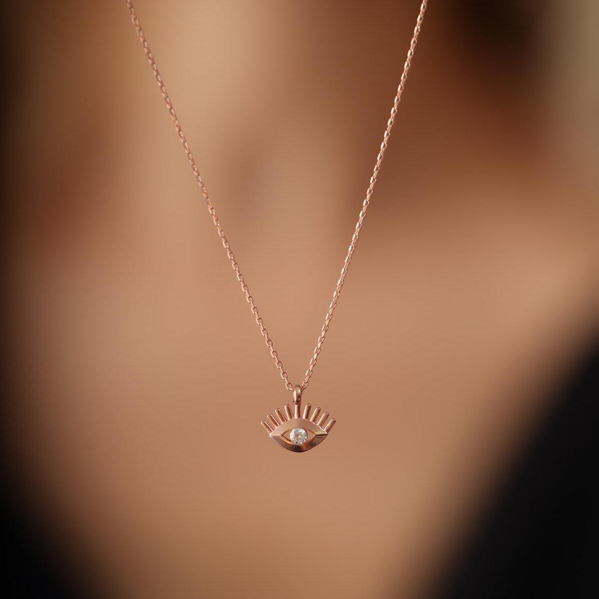 Eye Necklace Silver ¥ Diamond Evil Eye Necklace ¥ Protection Pendant - Trending Silver Gifts