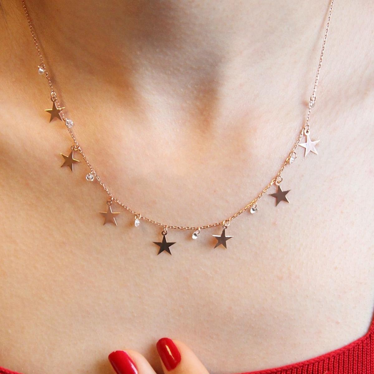 Diamond Star Satellite Chain Necklace • Diamond Star Necklace - Trending Silver Gifts