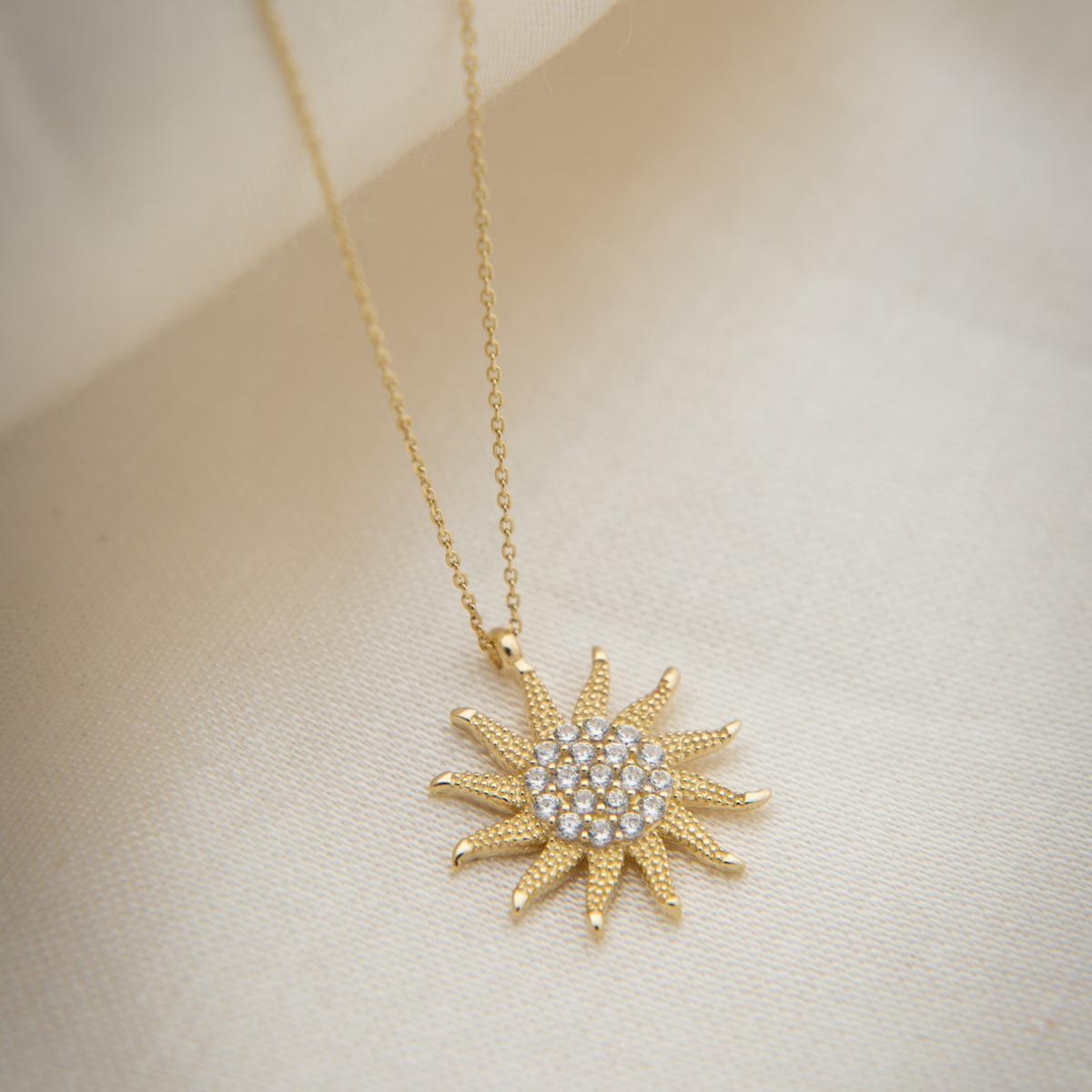 Sunshine Necklace • Sunburst Diamond Necklace • Sun Necklace Silver - Trending Silver Gifts