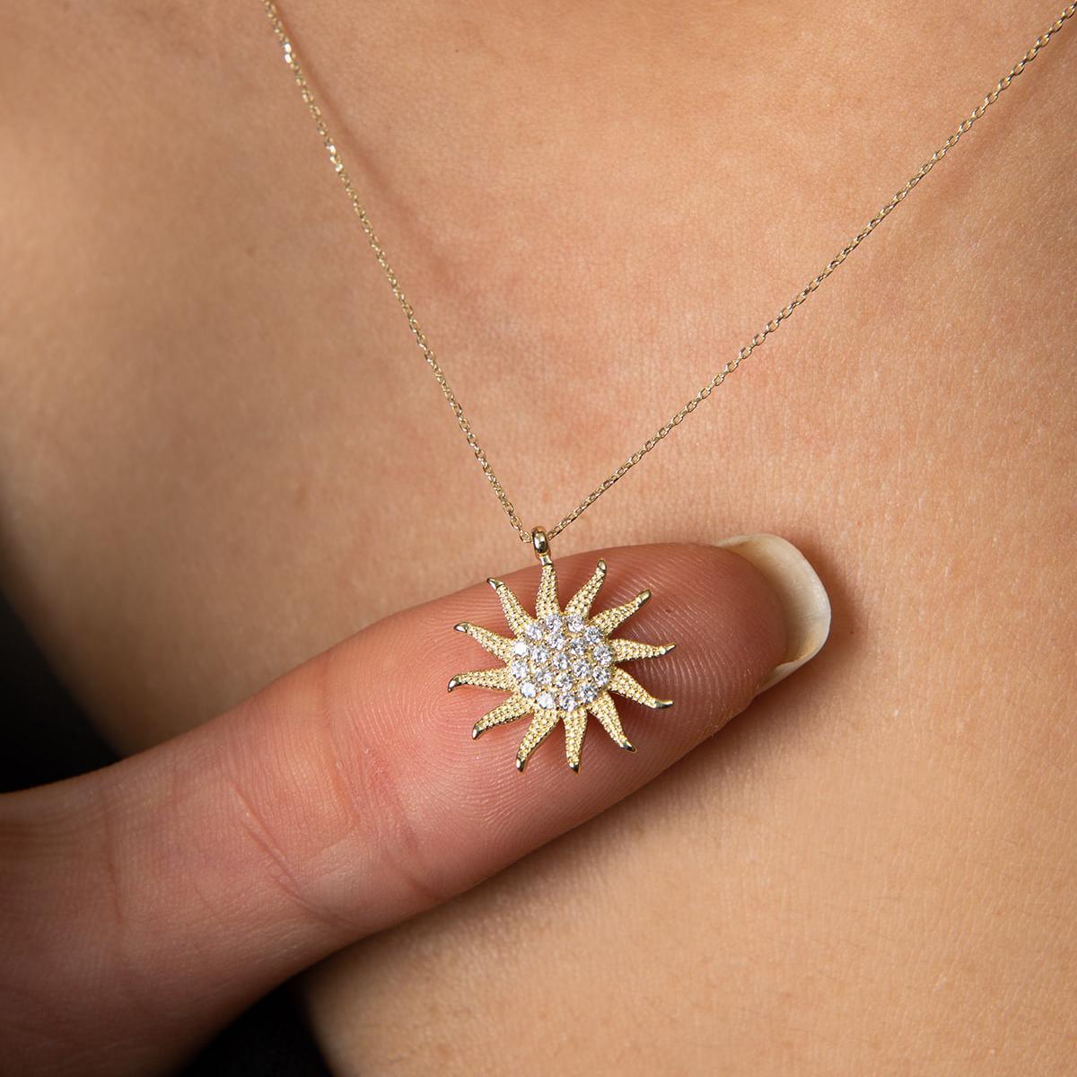 Sunshine Necklace • Sunburst Diamond Necklace • Sun Necklace Silver - Trending Silver Gifts