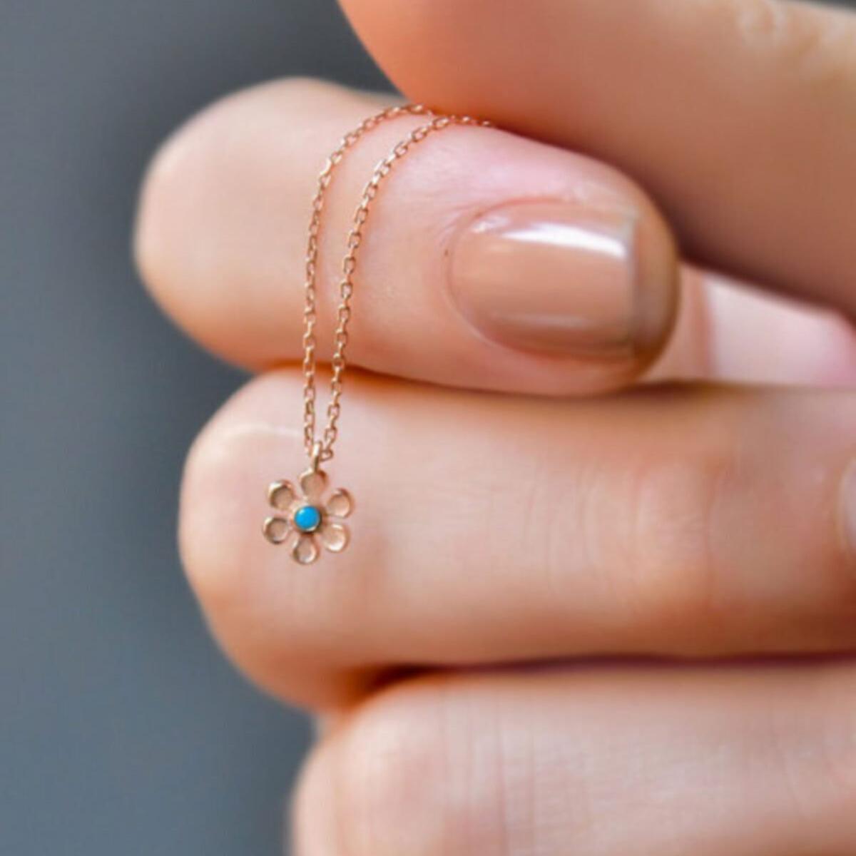Daisy Flower Necklace • Turquoise Gold Necklace • Gold Flower Necklace - Trending Silver Gifts