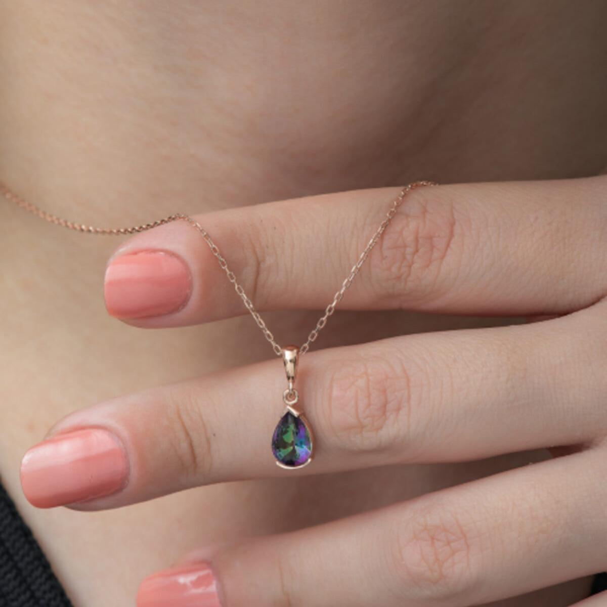 Teardrop Mystic Topaz Necklace • November Birthstone Teardrop Necklace - Trending Silver Gifts