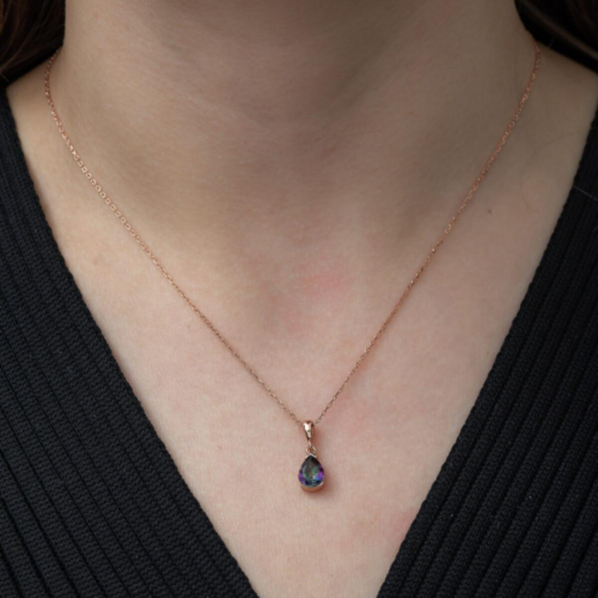 Teardrop Mystic Topaz Necklace • November Birthstone Teardrop Necklace - Trending Silver Gifts